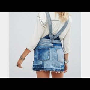 Free People Patchwork Blues pinafore overalls mini